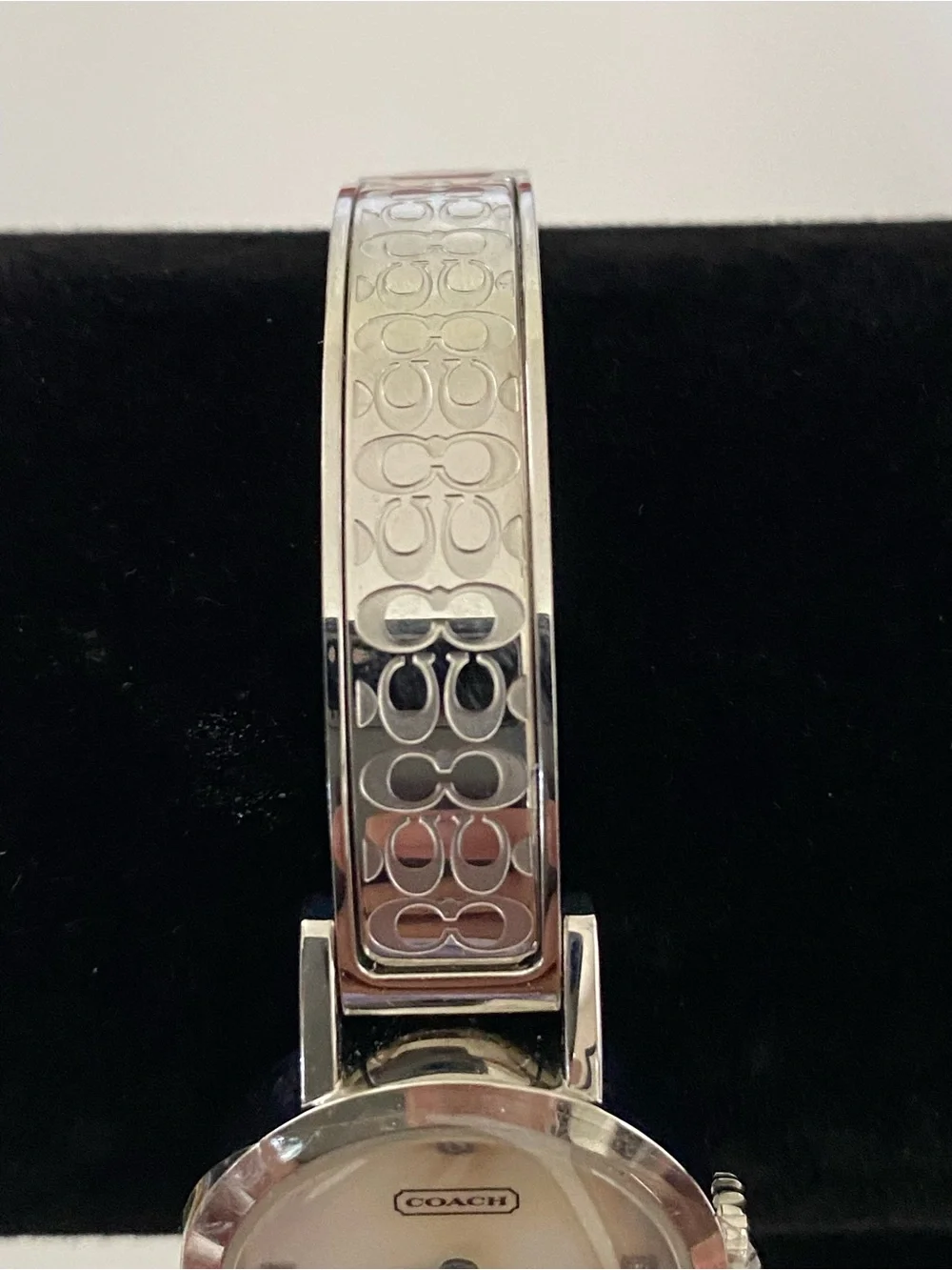 Coach Signature 0277 Silver Bangle Watch with Crystals and Mother-of-Pearl Dial